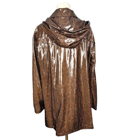 Nikki Jones Rain Jacket Size Large Brown Snakeskin Print Raincoat Shiny Hooded - Picture 4 of 16